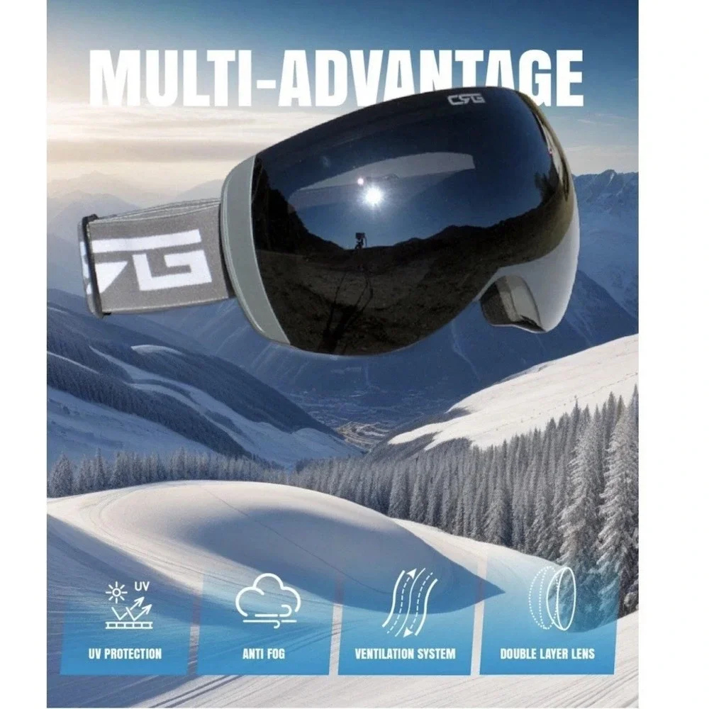 CRG Sports 2 PACK Gray Skiing Snow Googles 100% UV Protection Framless Snowboard